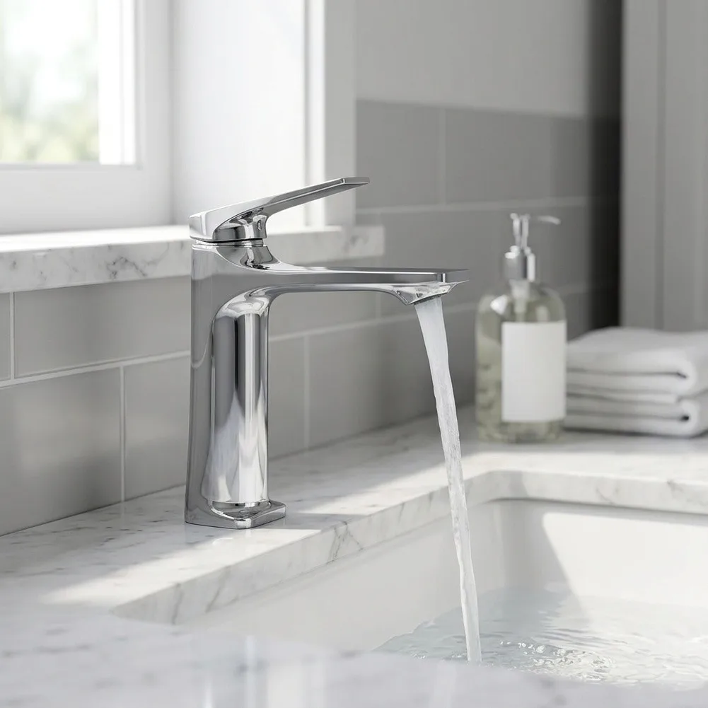 Splash‑Proof Metal Wash Basin Mixer Tap, Anti‑Splash Spout Design, Smooth Single‑Handle Water Faucet For Bathroom Sink