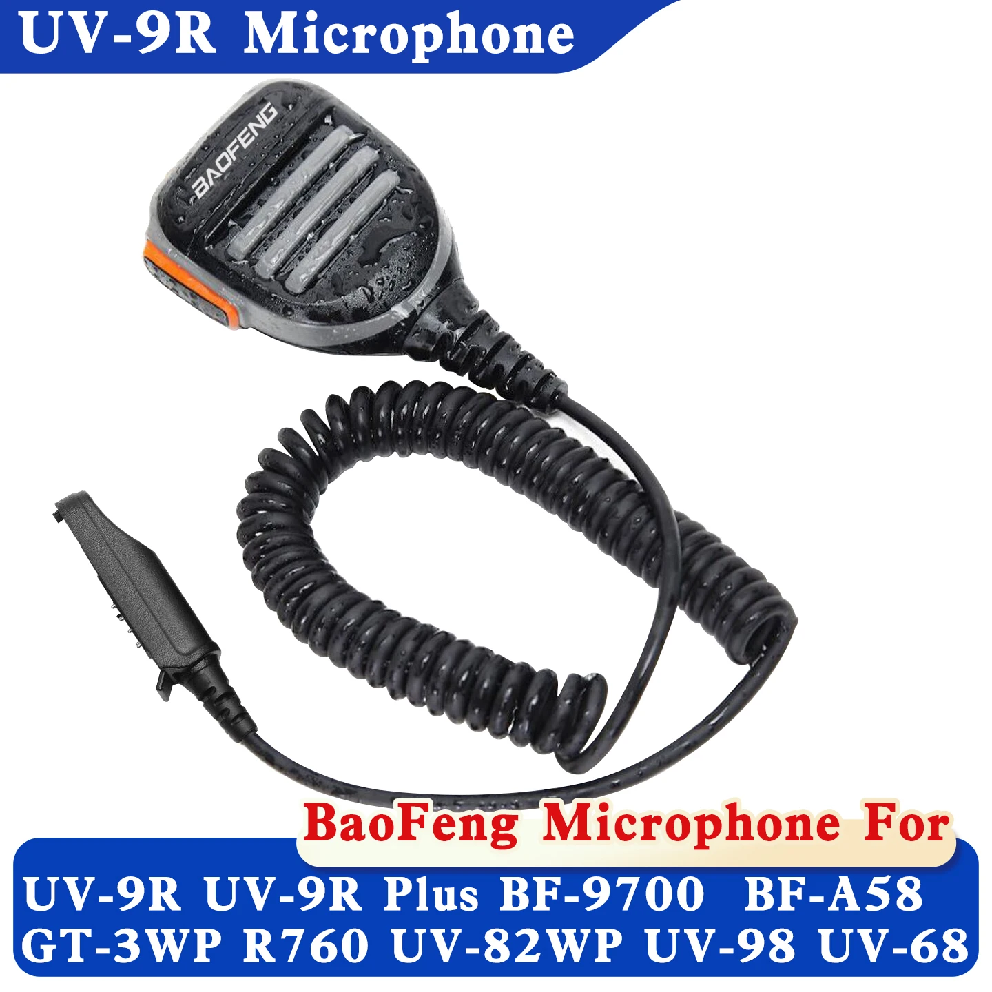 Baofeng Waterproof Type Microphone UV 9R Walkie Talkie PTT Speaker Mic For UV9R Pro UV 68 Pro Max V2 UV S22 Pro V2 Ham Radio