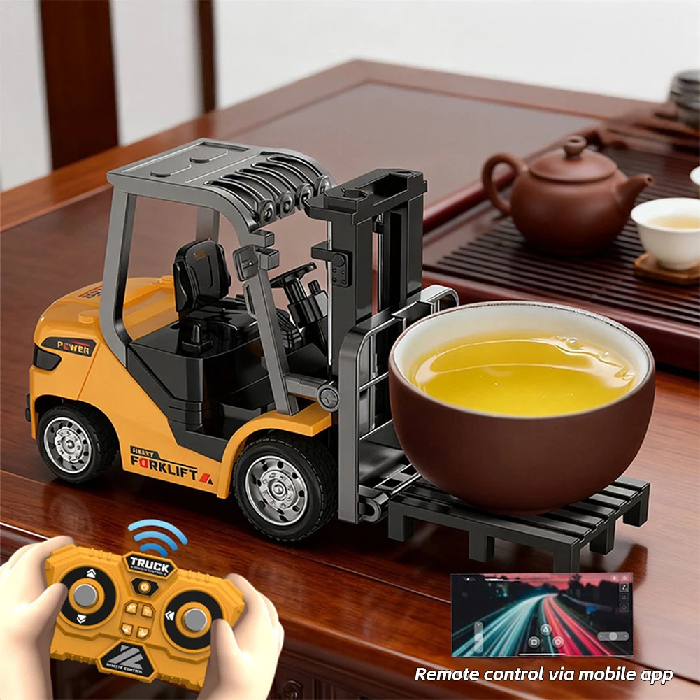 1/64 2.4G RC Mini Alloy Forklift with Trailer Desktop Game Full-scale APP Remote Control Engineering Lift Truck Kids Toys Gifts