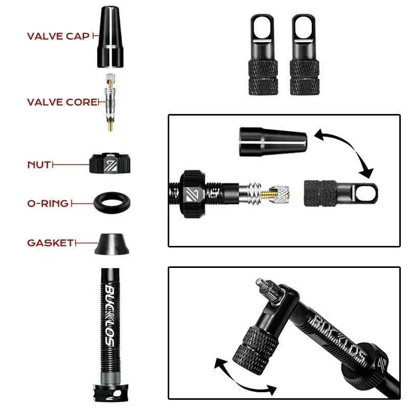 BUCKLOS Bicycle Bike Tubeless Presta Valves Stems Aluminium Alloy 40/44/55/60mm Presta Valve MTB Tubeless Rim Valve