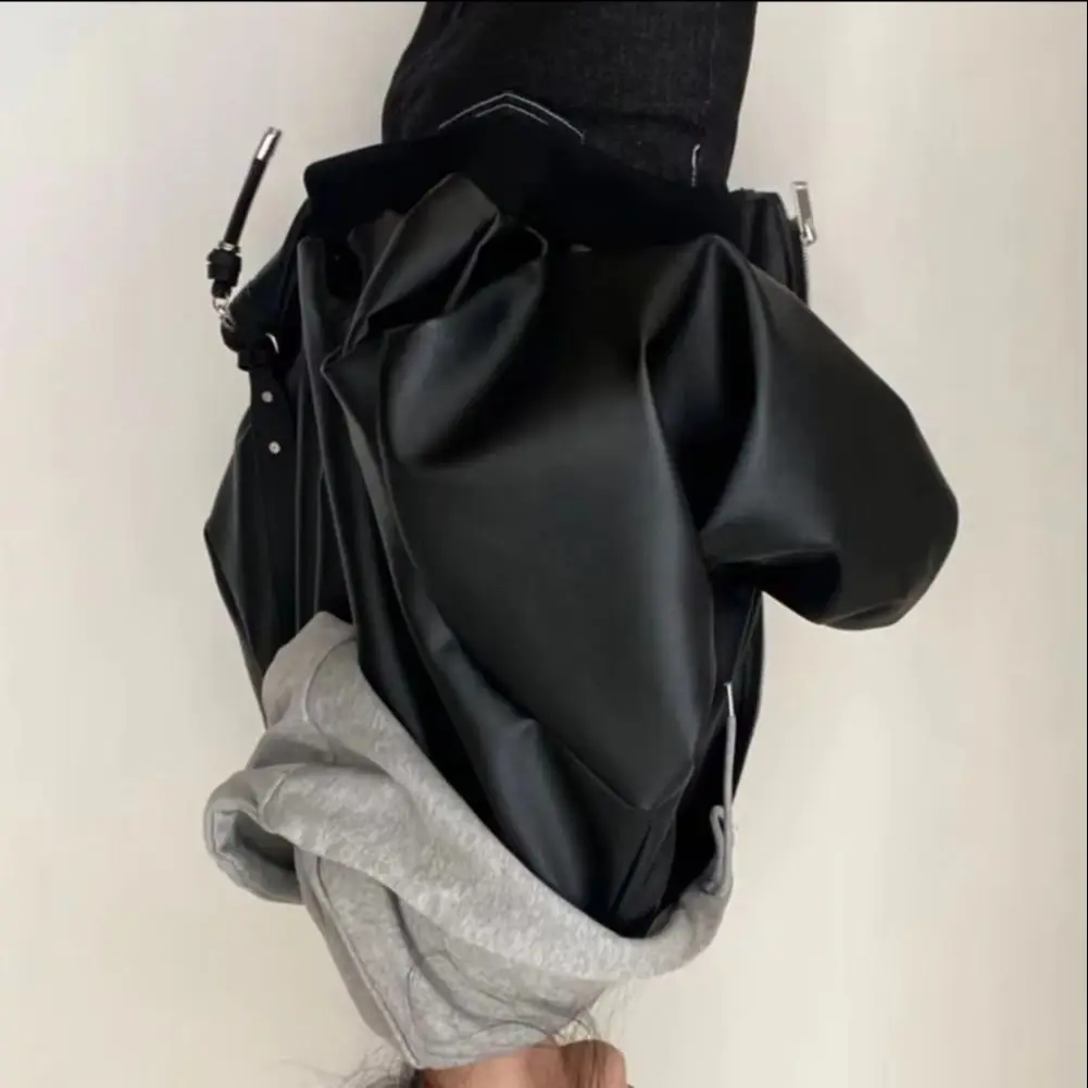 

Women Jacket Retro Zippered Double Pocket Loose Fit Versatile Puffer Two-Piece Hooded Leather Jacket Motorcycle Style Jackets