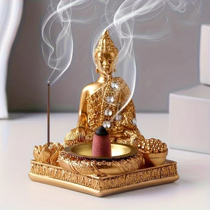 

YFY Golden Buddha Candlestick Resin Ornament South East Asia Zen Crafts Home Buddha Hall Entrance Decoration