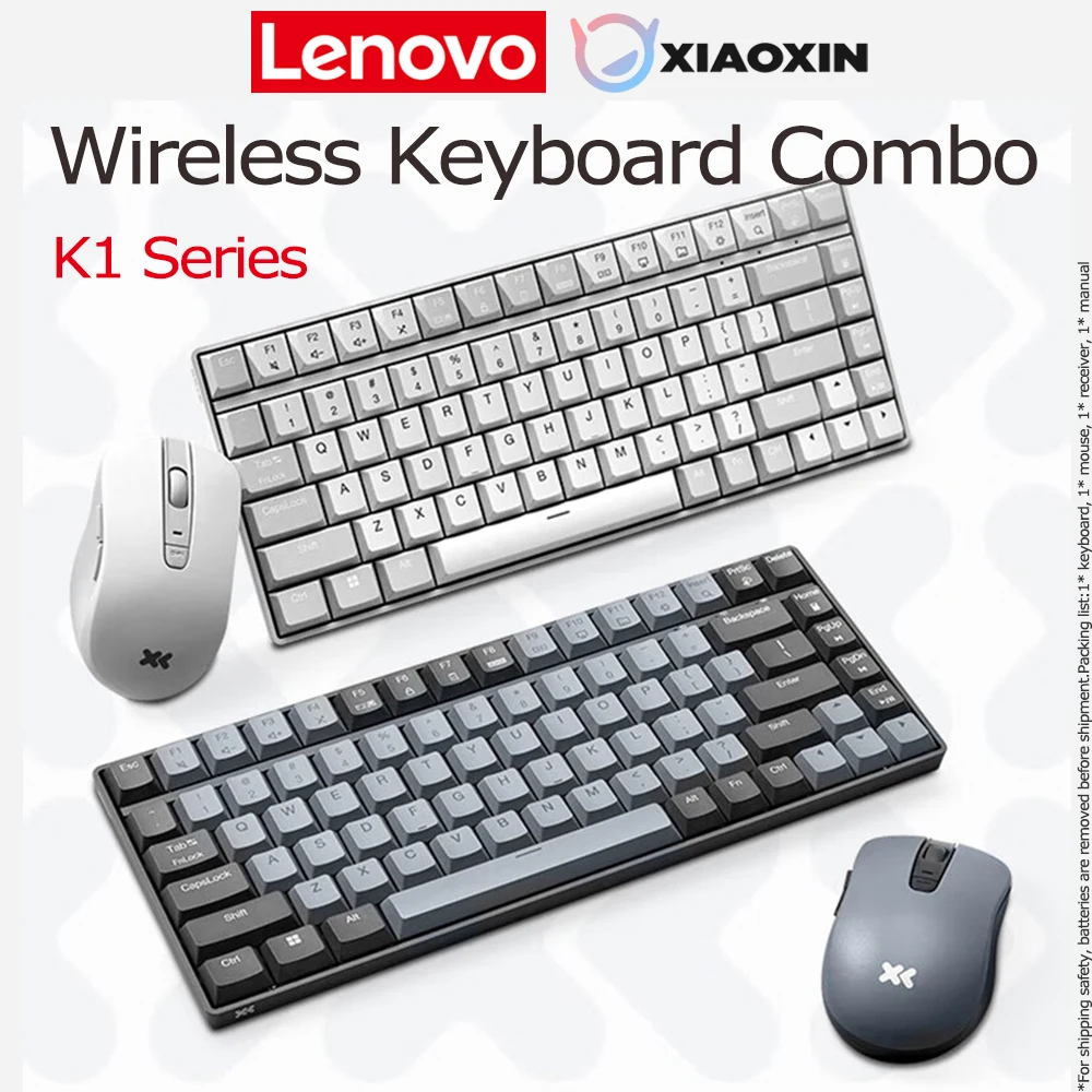 Bezprzewodowy zestaw klawiatury i myszy Lenovo Xiaoxin K1 K1P do pracy, pisania, odporny na zachlapania, ergonomiczny, regulowany DPI 1600, do biura, Windows