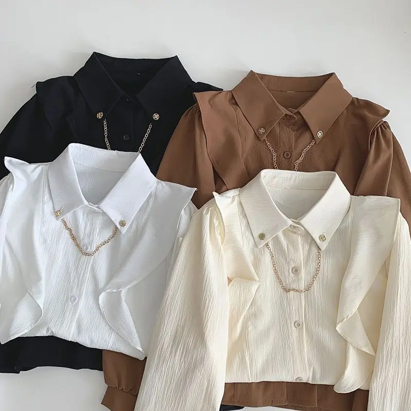 Spring Autumn New Solid Color Loose Thin Blouse Long Sleeve Polo Neck Simplicity Shirt Tops Office Fashion Casual Women Clothing