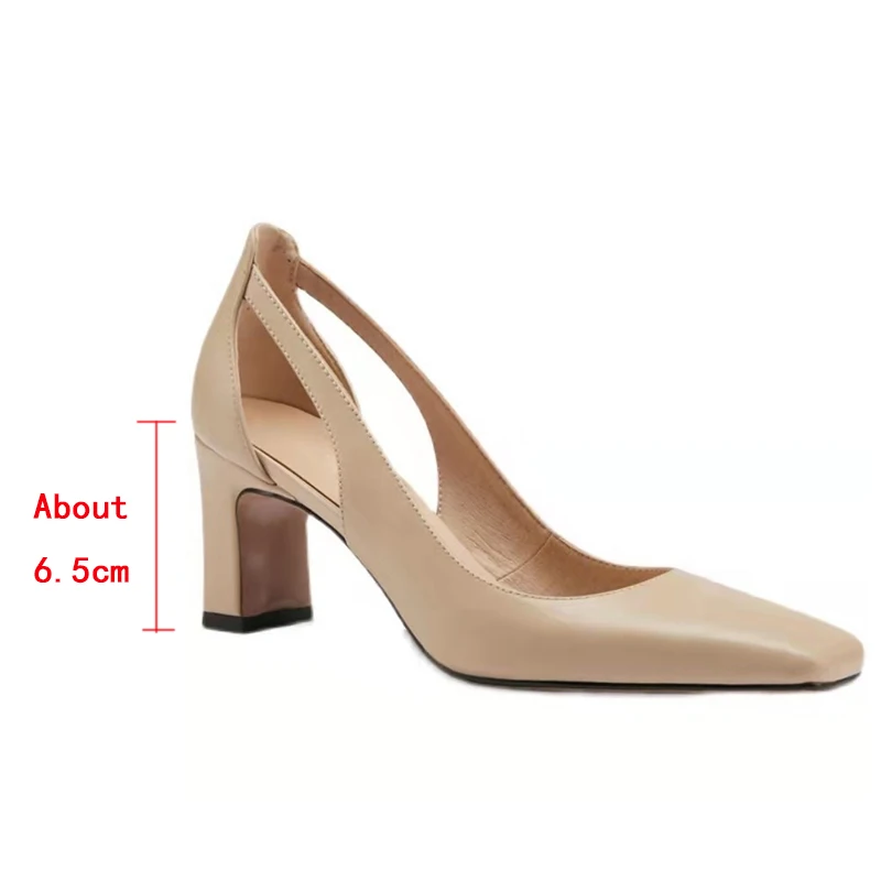 Spring Summer Women Pumps Solid Thick High Heels Female Shoes Hollow Square Head Retro Slip on Heels Women Dress Tacones Mujer