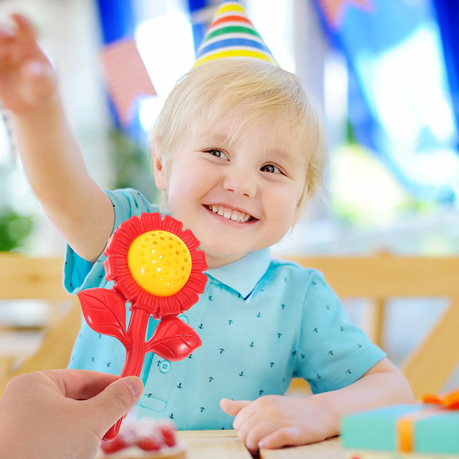 Schattige zonnebloemvormige babybel - Cognitieve ontwikkeling Handrammelaar, gemakkelijk schoon te maken muziekinstrument voor pasgeborenen, peuters
