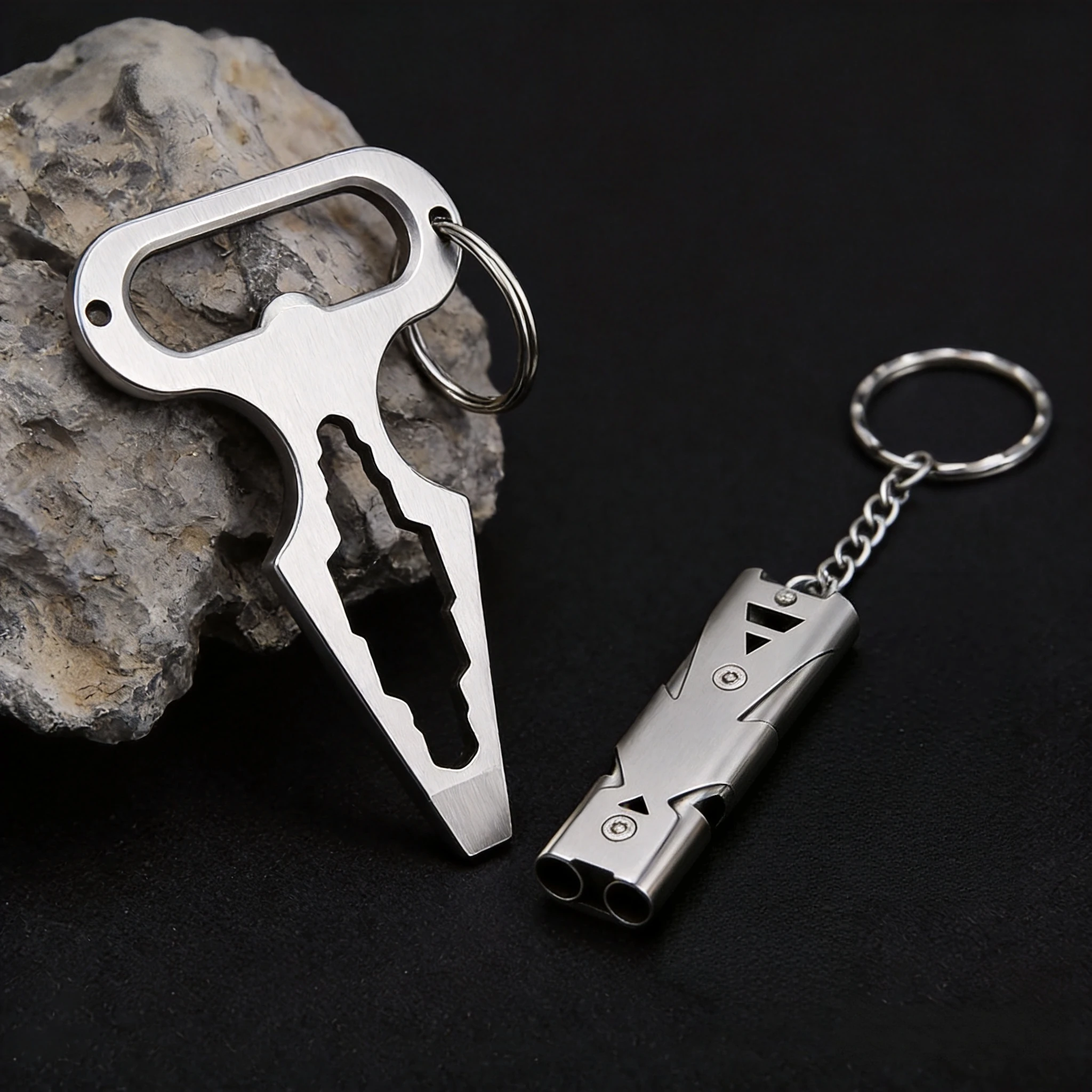 Multifunctional self-defense combination wrench, bottle opener, window breaker, portable survival whistle, keychain set