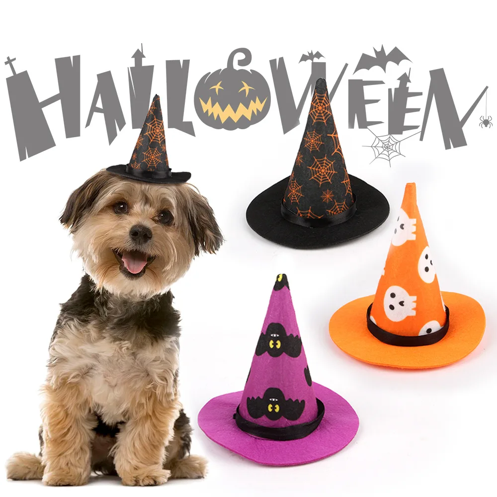 

Halloween Horror Sequin Spider Web Witch Dog Hat Creative Holiday Pet Cosplay Dress Up Pumpkin Bat Pattern Pointed Pet Headwear