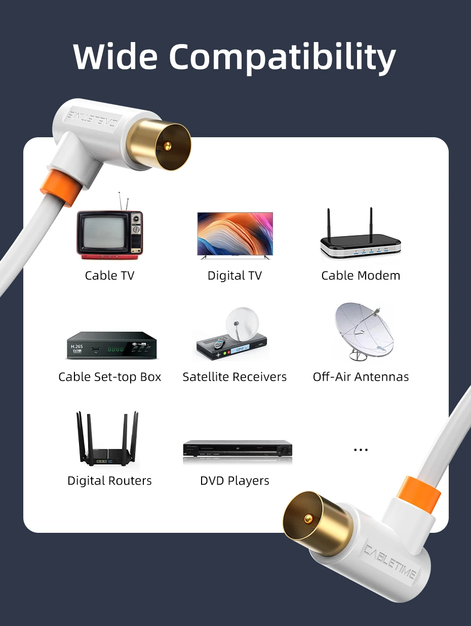 CABLETIME TV-Kabel 90 GradTV-Leitung Satellitenantenne Hochwertiges Kabel 1080P M/M 3C2V-Kabel für HD-Antenne TV STB Video Line – Detail 8