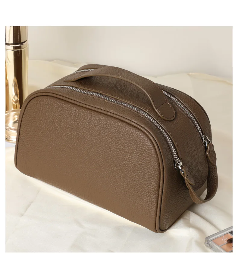Damen-Kulturtasche aus genarbtem Leder, große Reise-Kosmetiktasche mit Griff, ideal für Reisen und den täglichen Gebrauch – Detail 6