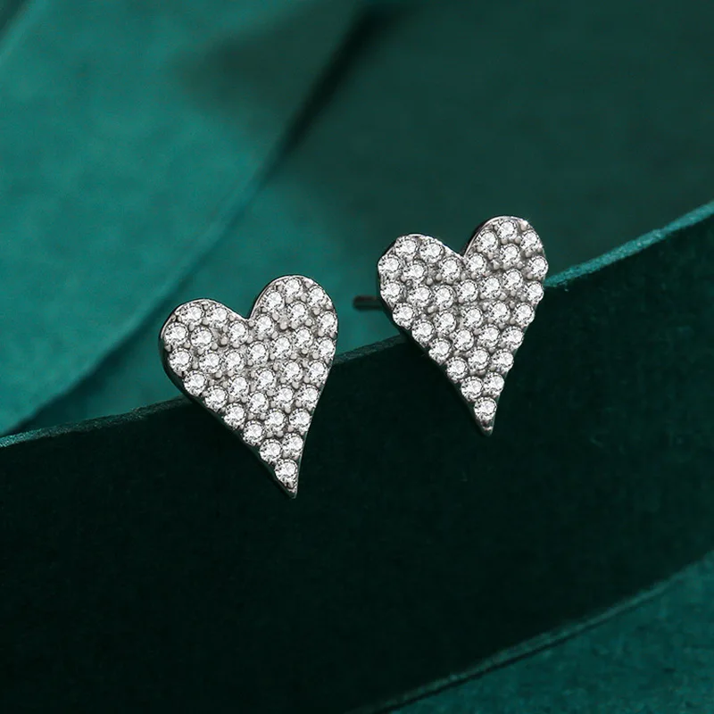 RYJ-pendientes sencillos de circonia cúbica en forma de corazón para mujer, joyería personalizada de Plata de Ley 925 romántica