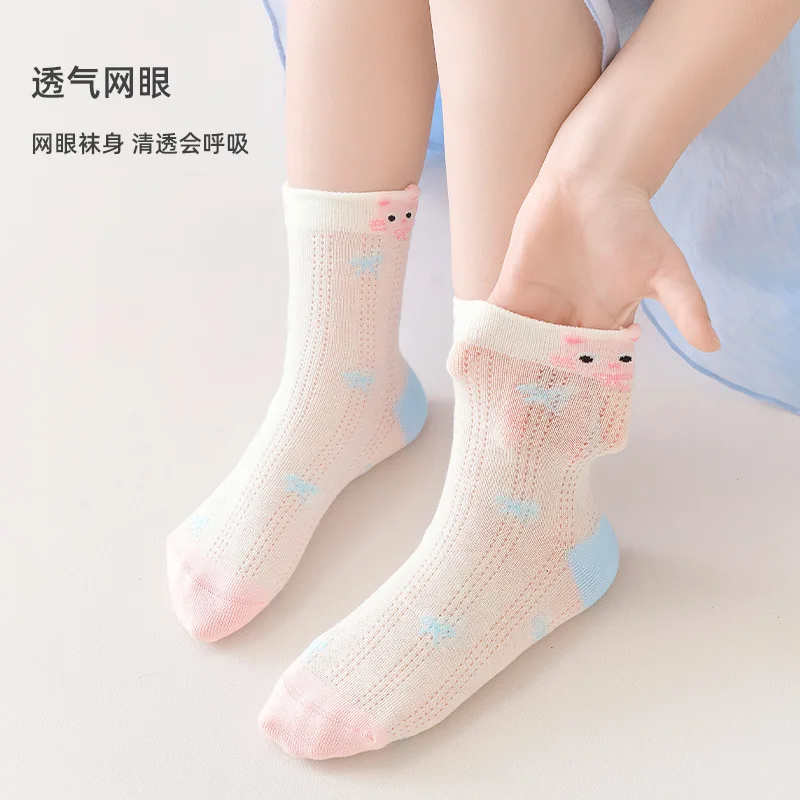 جوارب أطفال للربيع والصيف شبكية رفيعة قابلة للتنفس بدون عظم متوسطة الحجم من الدانتيل للفتيات والأطفال المتوسطين والصغار