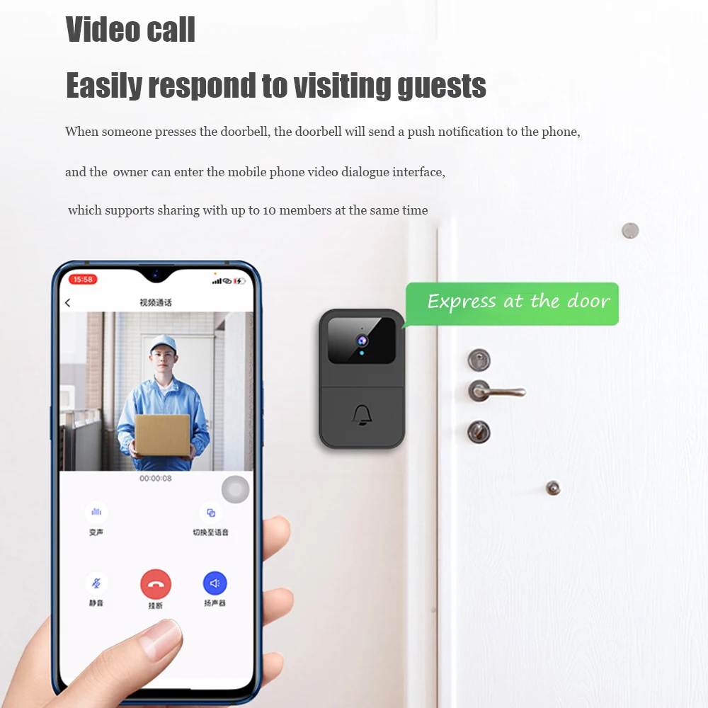 Smart Wifi Wireless Doorbell Security HD Camera Door Bell Night Vision Video Intercom Voice Change PIR Motion Detection Doorbell