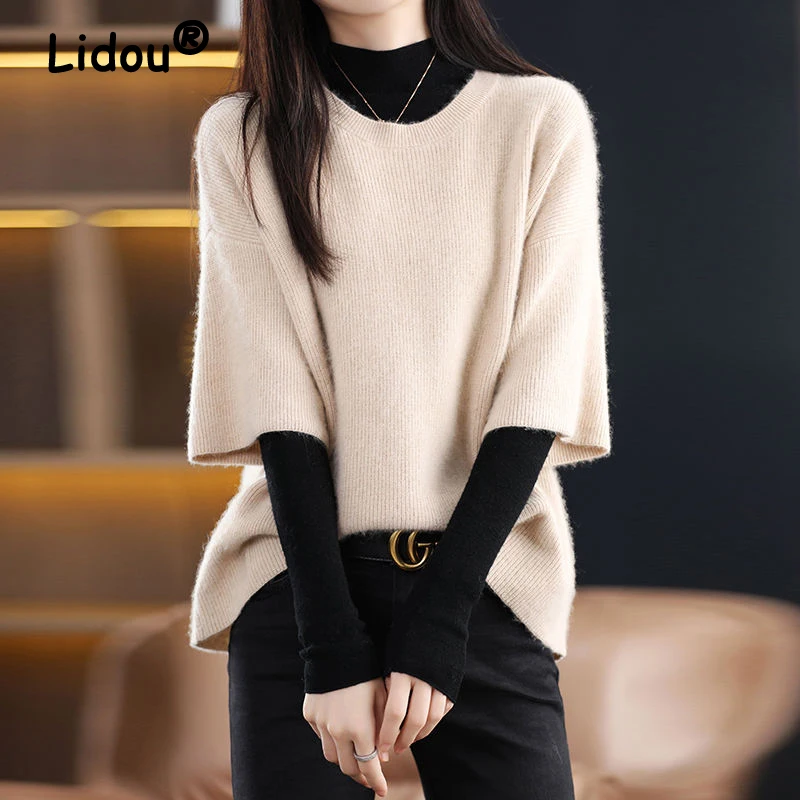 

Autumn Winter New Fashion Simple Style Loose Knitted Sweater Vests Women Casual Solid All Match Pullover Waistcoat Tops Clothing