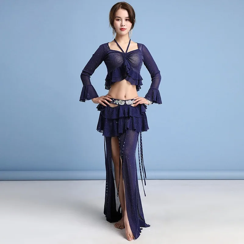 Trajes de danza del vientre personalizados, vestido de práctica con cordón, falda de cola de pez de diamante caliente, conjunto Sexy, vestido de danza Oriental para mujer