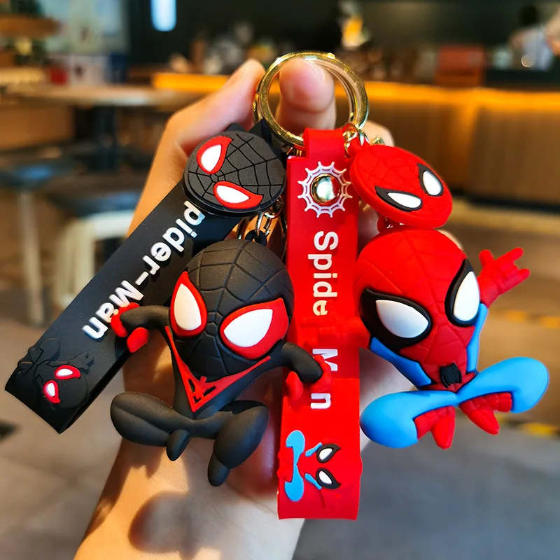 LLavero de silicona de muñeco de superhéroe Spiderman, llaveros de araña de Los Vengadores de Marvel para mochila, accesorios, llavero colgante de coche para hombre