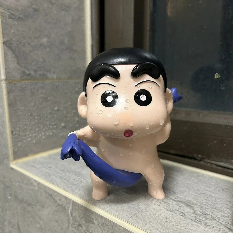 Shower Crayon Shin-Chan Anime Fihure Handmade Nohara Shinnosuke Cute Q-Version Doll Car Office Desktop Decoration Toy Gift