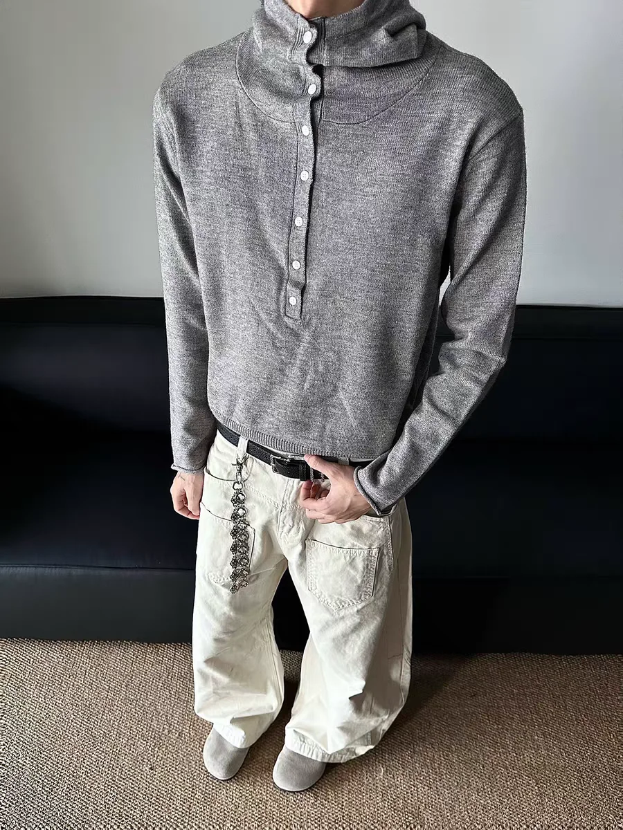 

Ультрамягкий вязаный худи с манжетами на рукавах, осенне-зимний винтажный свитшот с пуговицами, приятный для кожи хлопок