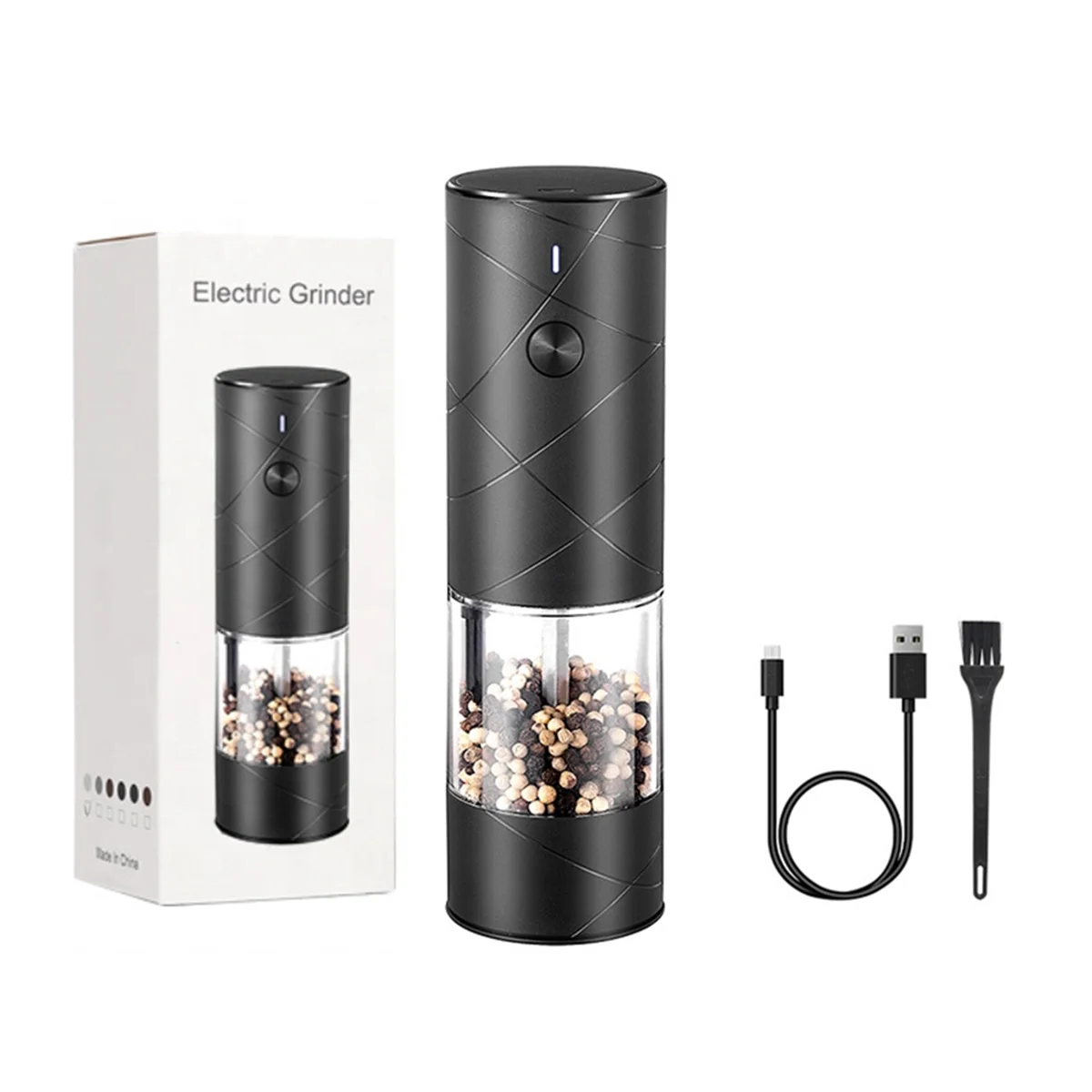 Electric Automatic Mill Pepper and Salt Grinder with LED Light Adjustable Coarseness Spice Grinder Cooking Tool Black