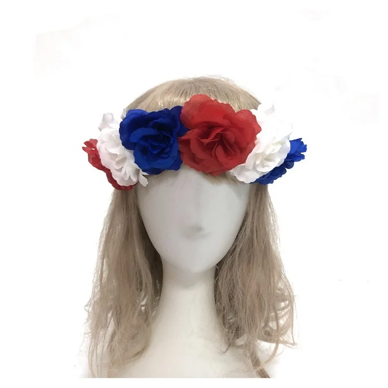 12pcs  Girls Women Children Flower American Independence Day Headband Headwear National  Rose Red Blue White  Halloween