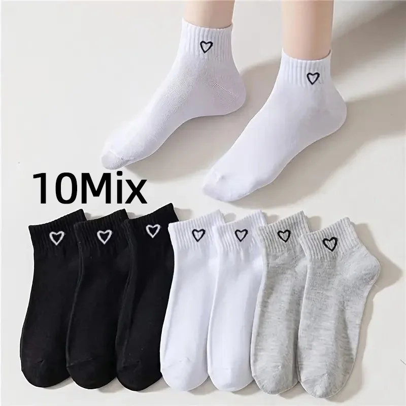 

10 pairs of unisex short socks in black white gray suitable all seasons with ribbed cuffs for casual or formal occasions wear