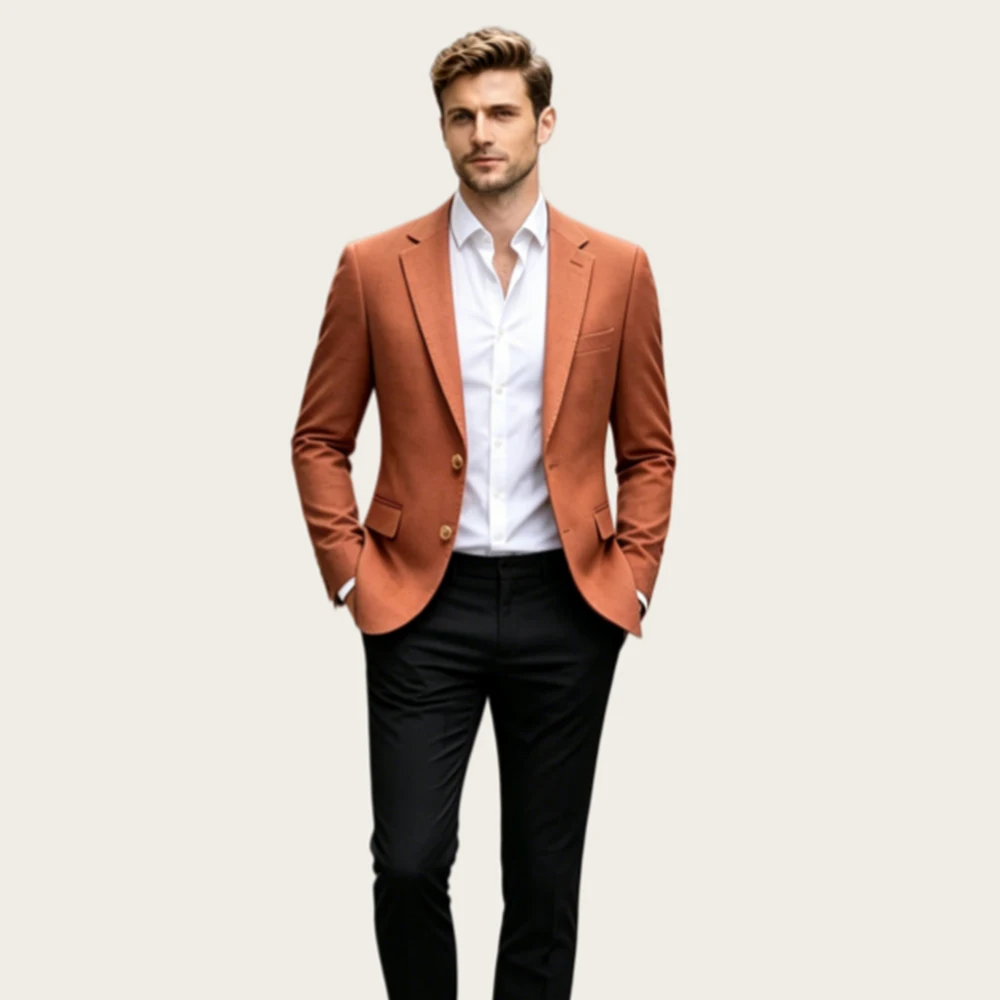 Mophiel Men's Suits and Separates Tan Single Jacket with Notched Lapel Tow Buttons Tuxedo Prom Slim Fit Office Blazer Customized