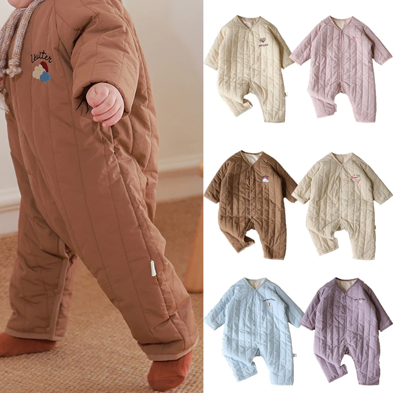 

2025 New Autumn and Winter Baby Jumpsuit Baby Boy Printed Warm Cotton Clothing Cute Baby Girl Crawling Suit Kids Clothing