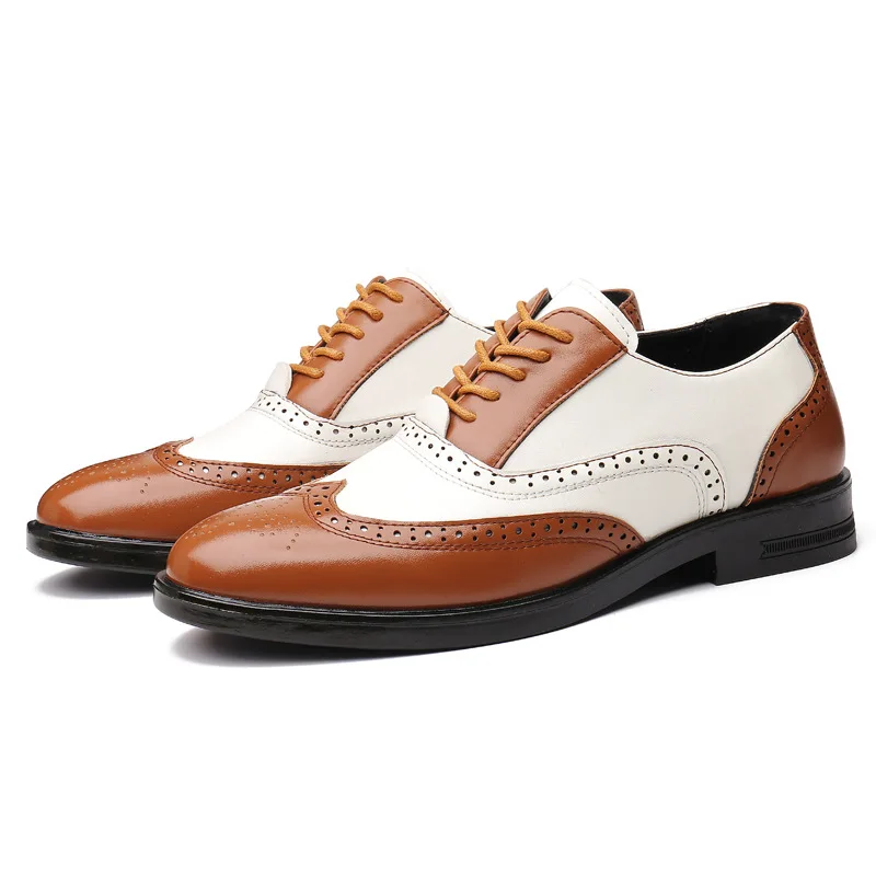 New High Quality Genuine Leather Men Brogues Shoes Lace-Up Bullock Business Dress Men Oxfords Shoes Male Formal Shoes