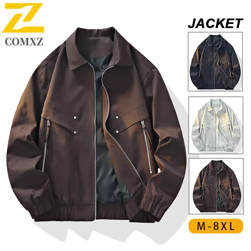 

COMXZ Men Large Size Turn down Collar Korean Style Loose Trendy Hong Kong Style Embroidered Workwear Waterproof Windproof Jacket