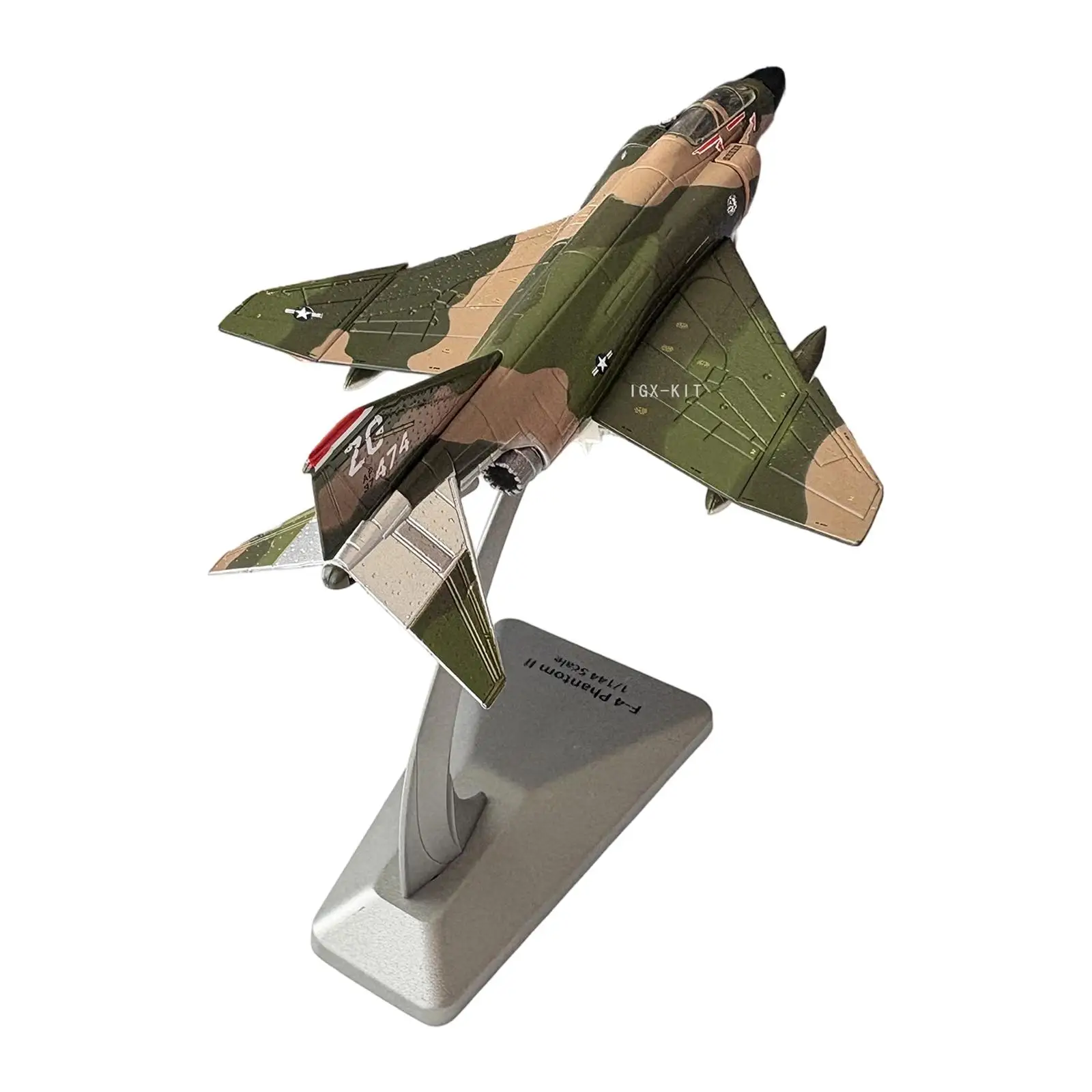 Modèle de chasseur F4 à l'échelle 1:144 avec base, collection de jouets, modèle d'avion en métal, avion simulé pour la décoration de bar, de maison, de café, de table