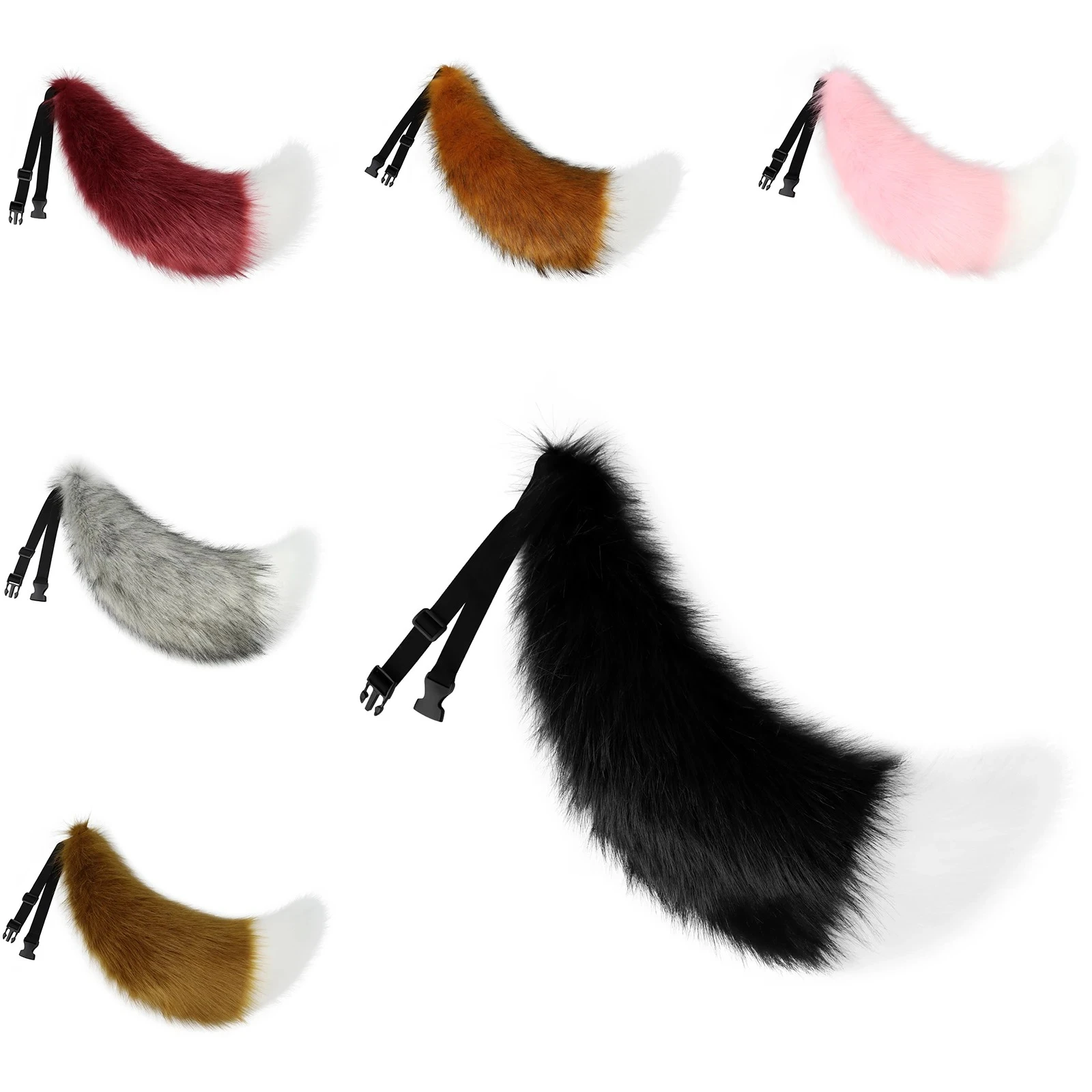 Faux Fur Fox Tail Halloween Cosplay Costume Accessory with Adjustable Elastic Belt