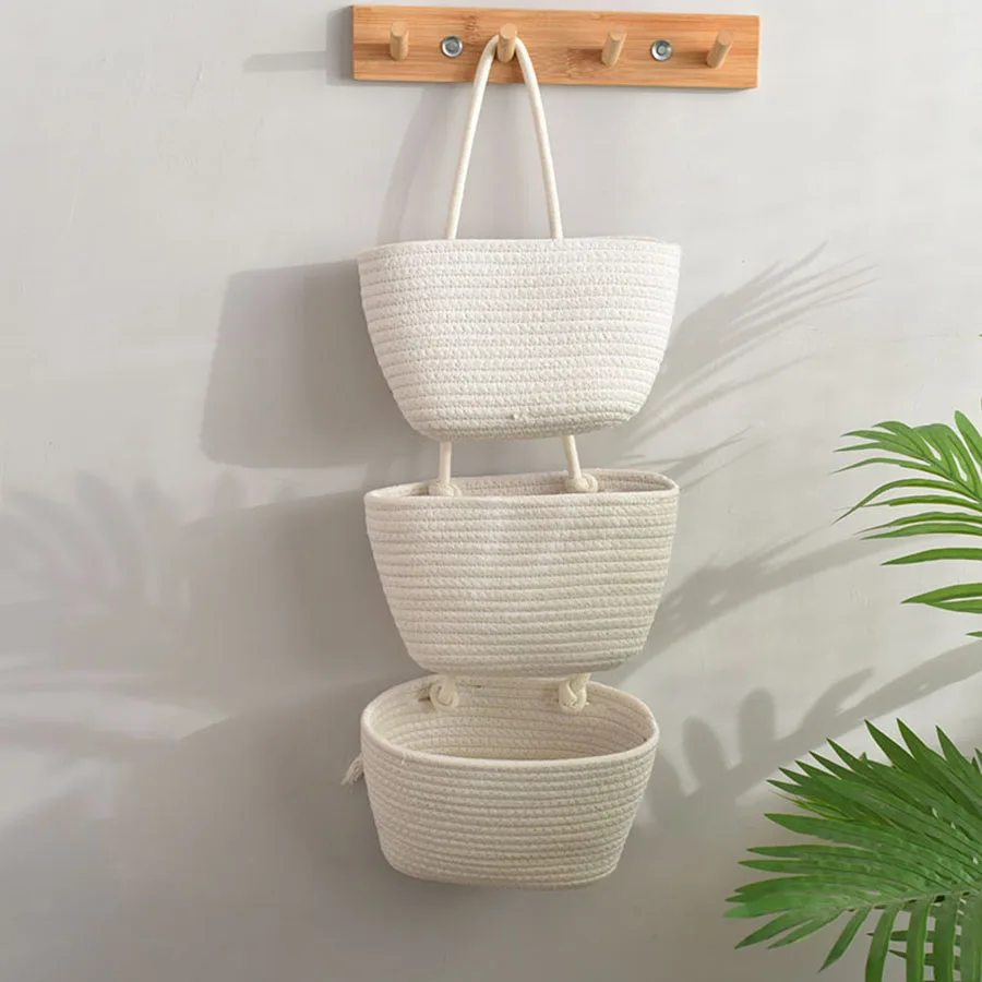 Wall Hanging Storage Basket Cotton Sundries Organizers Storage Basket 3-layer Household Decoration Wall Storage Tool