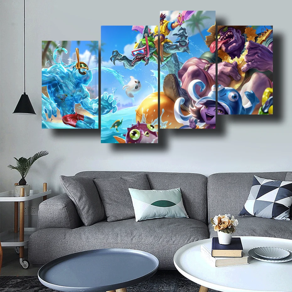 League of Legends Game 4Pieces Poster Wall Art History Login Interface Poster Esports Arena Bedroom Living Room  Home Decoration