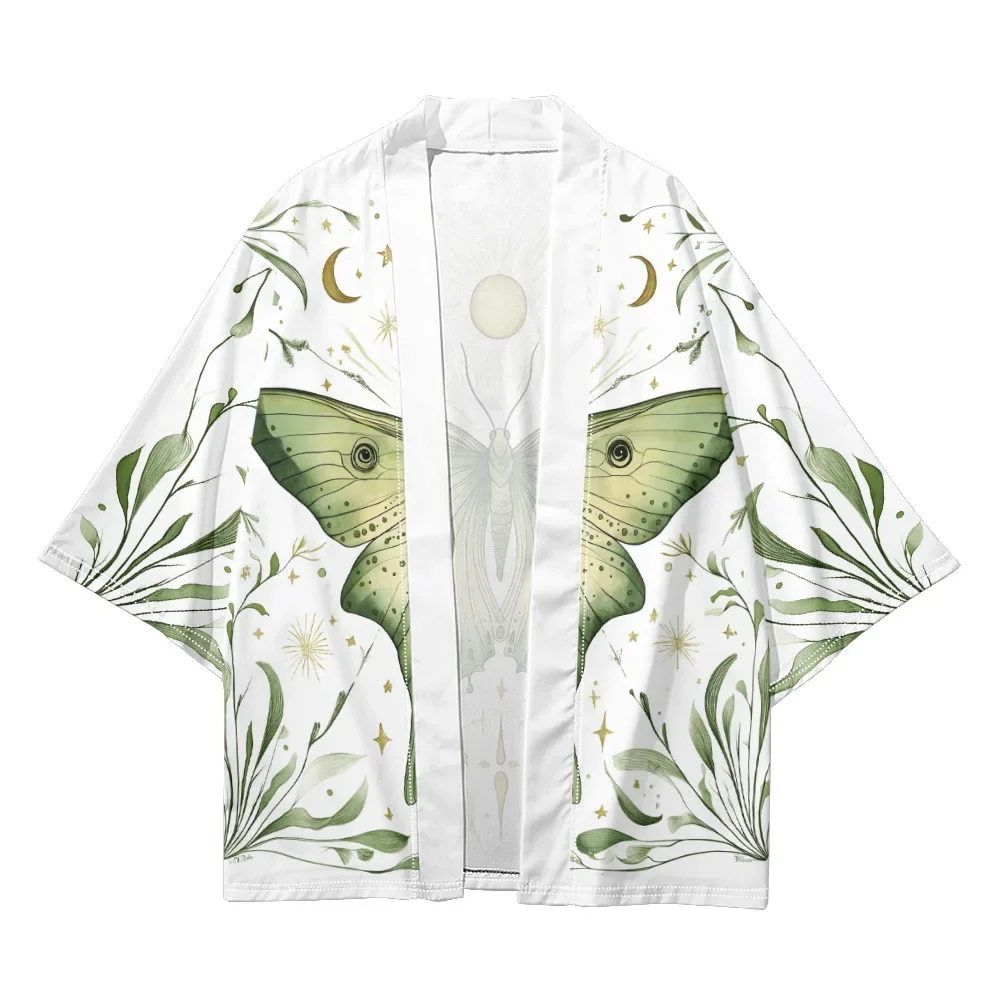 

Одежда с принтом бабочки, японский хаори, самурай, модный повседневный кардиган, белое кимоно, новинка 2025, летняя пляжная рубашка, женская юката