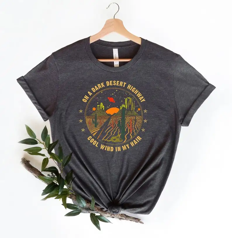Dark Desert Highway shirts Adventure Camping Highway Travel Retro for gift 100% cotton  Casual Neck Female Short Sleeve Top Tee