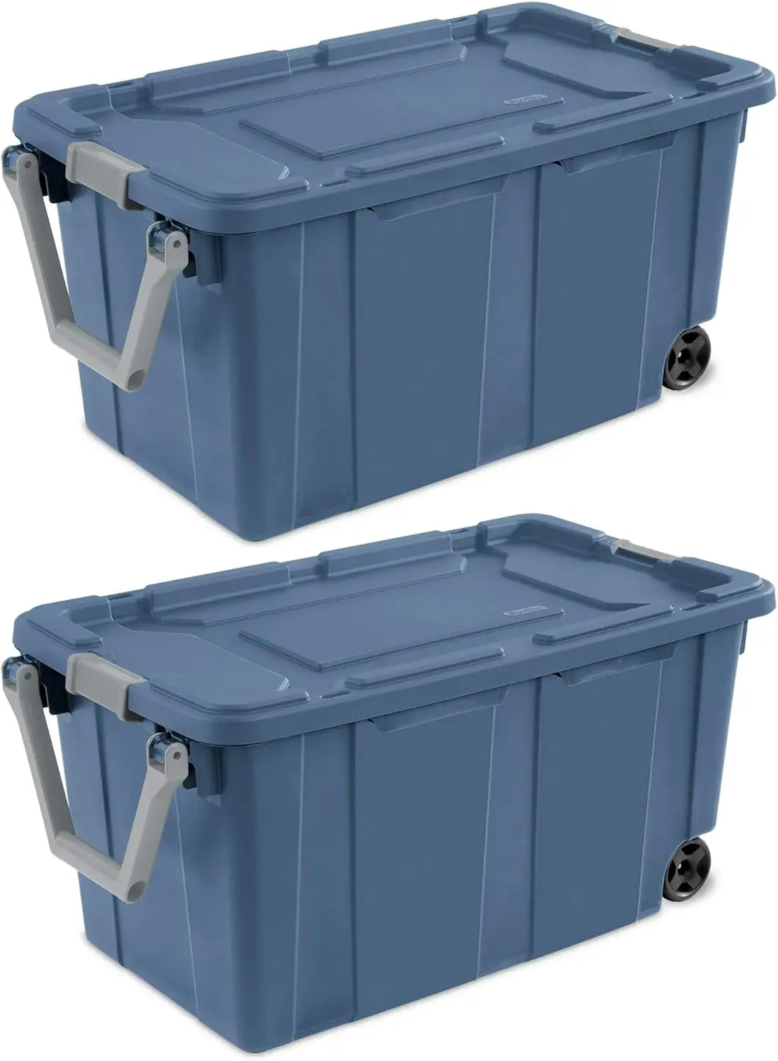 

40 Gallon Plastic Storage Box, Wheeled Industrial Tote, Pack of 2