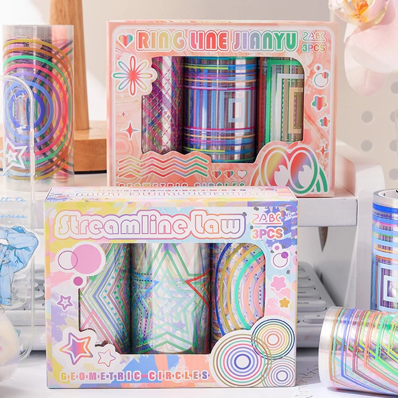 

6 рулонов - набор прозрачных водонепроницаемых ПЭТ-лент с геометрическим кругом, наклейки для журналов «сделай сам», цветная графическая лента