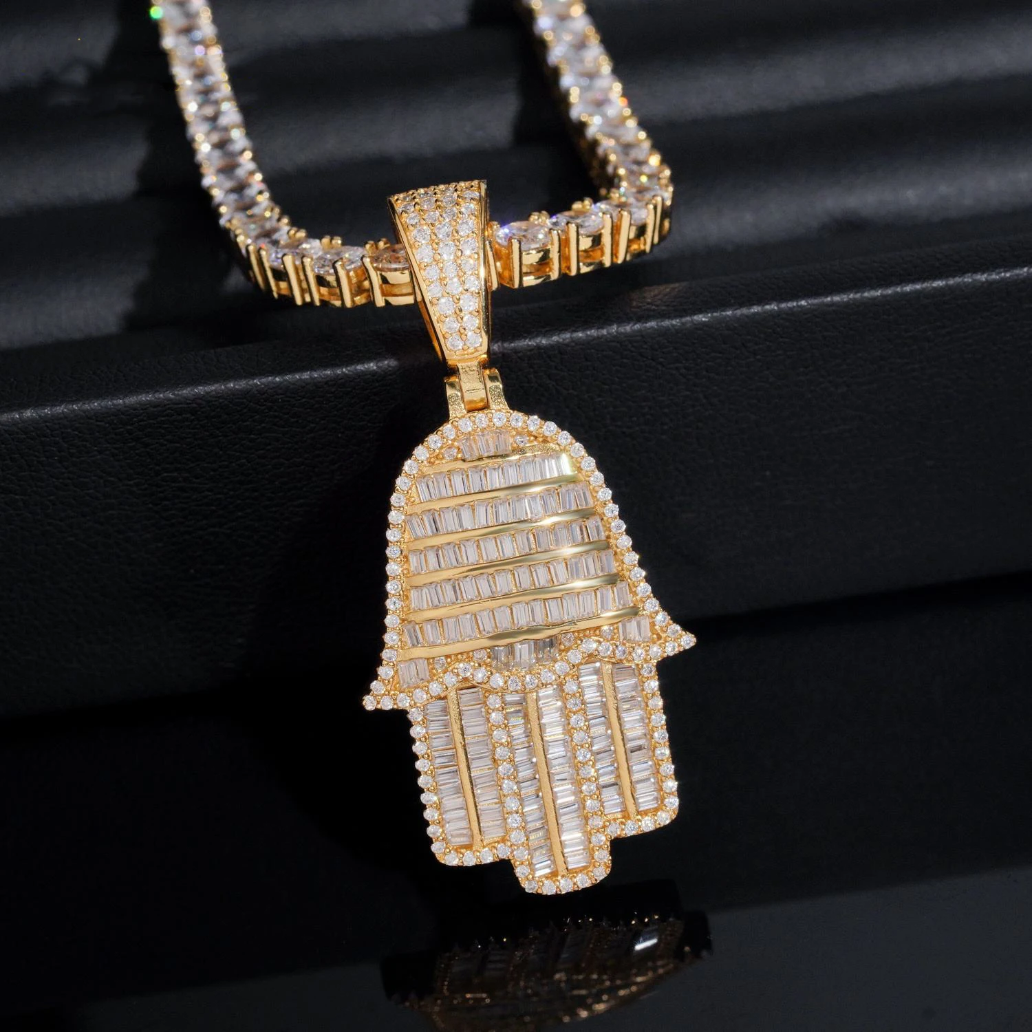 

Подвеска из стерлингового серебра 925 пробы с муассанитом, позолоченные ювелирные изделия в стиле хип-хоп, подвеска Iced Out VVS с муассанитом Хамса