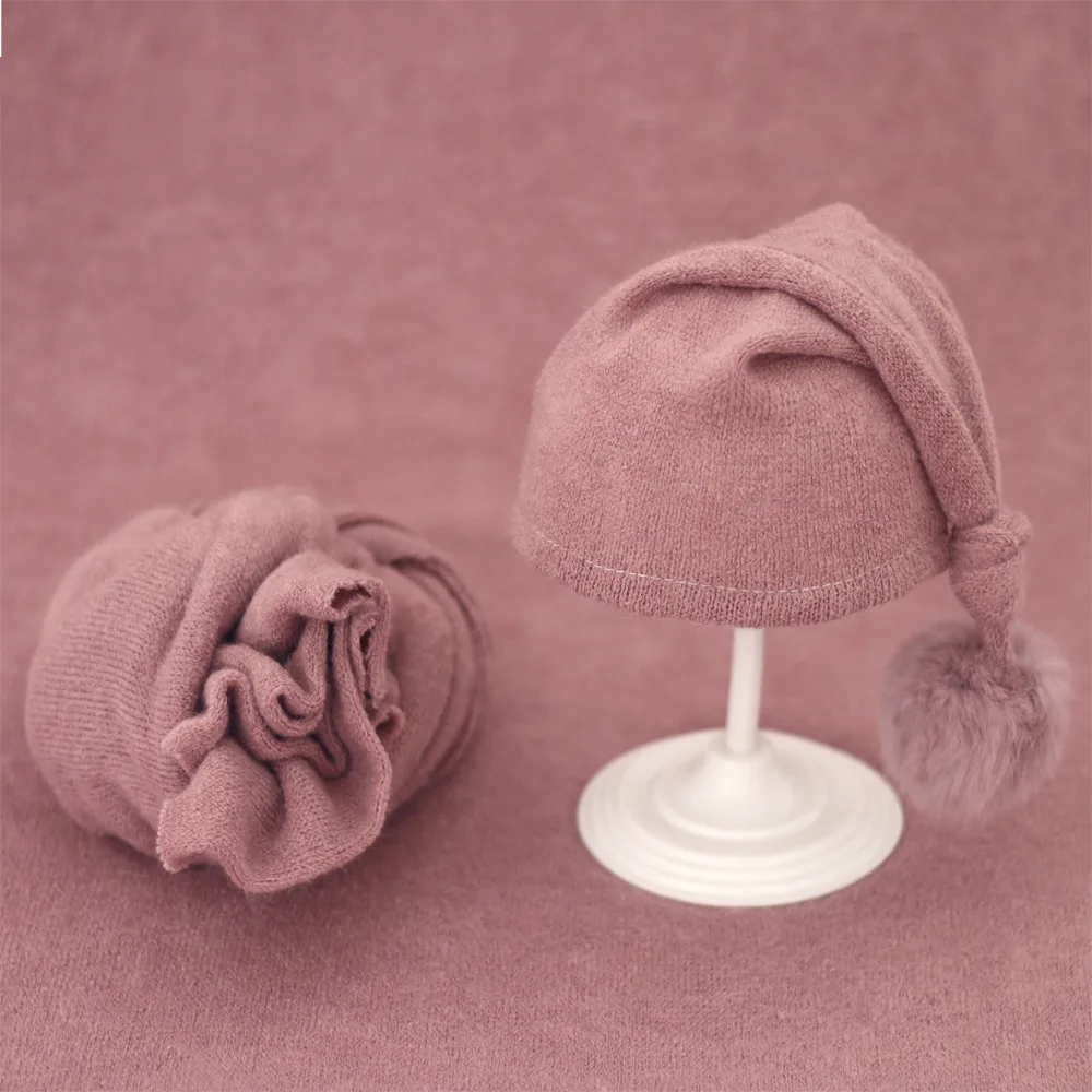Baby Hat Newborn Photography Props Blanket Wrap Baby Fur Ball Knitted  Beanie Hat Baby Photo Shoot Accessories