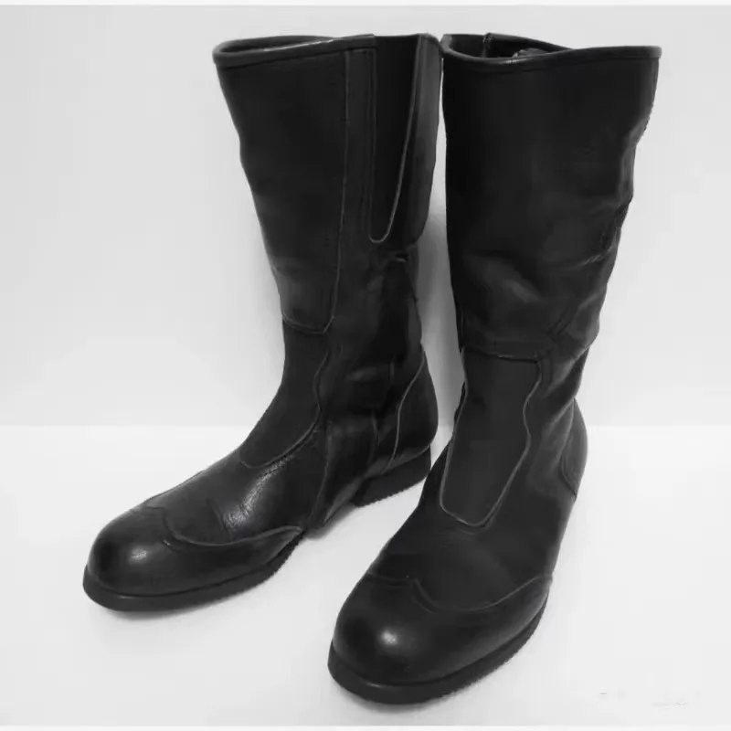 PU Leather Shoes Knee High Motorcycle Riding Boots Genuine Leather Boots Black High Top Shoes Male Knight Boots Botas Para Moto