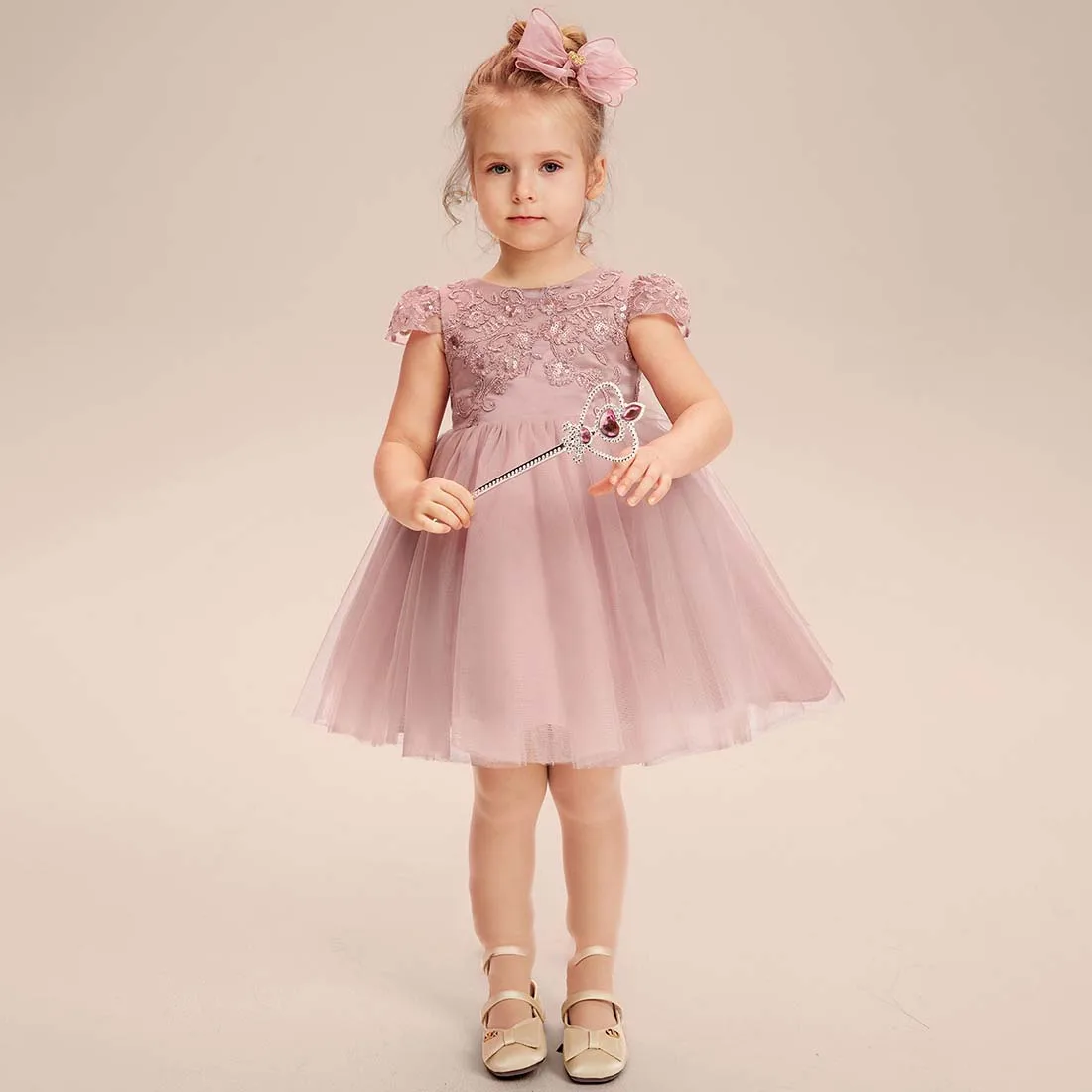 YZYmanualroom vestido de tul de encaje para niña de las flores, línea A, Scoop, hasta la rodilla, 2-15T