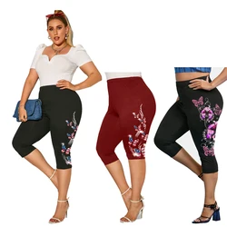 ROSEGAL Plus ขนาดเอวสูง Capri Leggings สุภาพสตรีโยคะกระชับรูปร่างสีดำลำลอง Jeggings 3D พิมพ์ Skinny กางเกงรัดรูป5XL