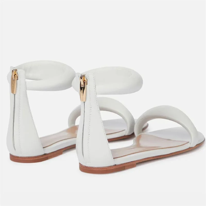 2026 Design Zipper Flat Bottom Sandals Summer New Low Heel Round Head Lady Slippers European American Style Women's Shoes