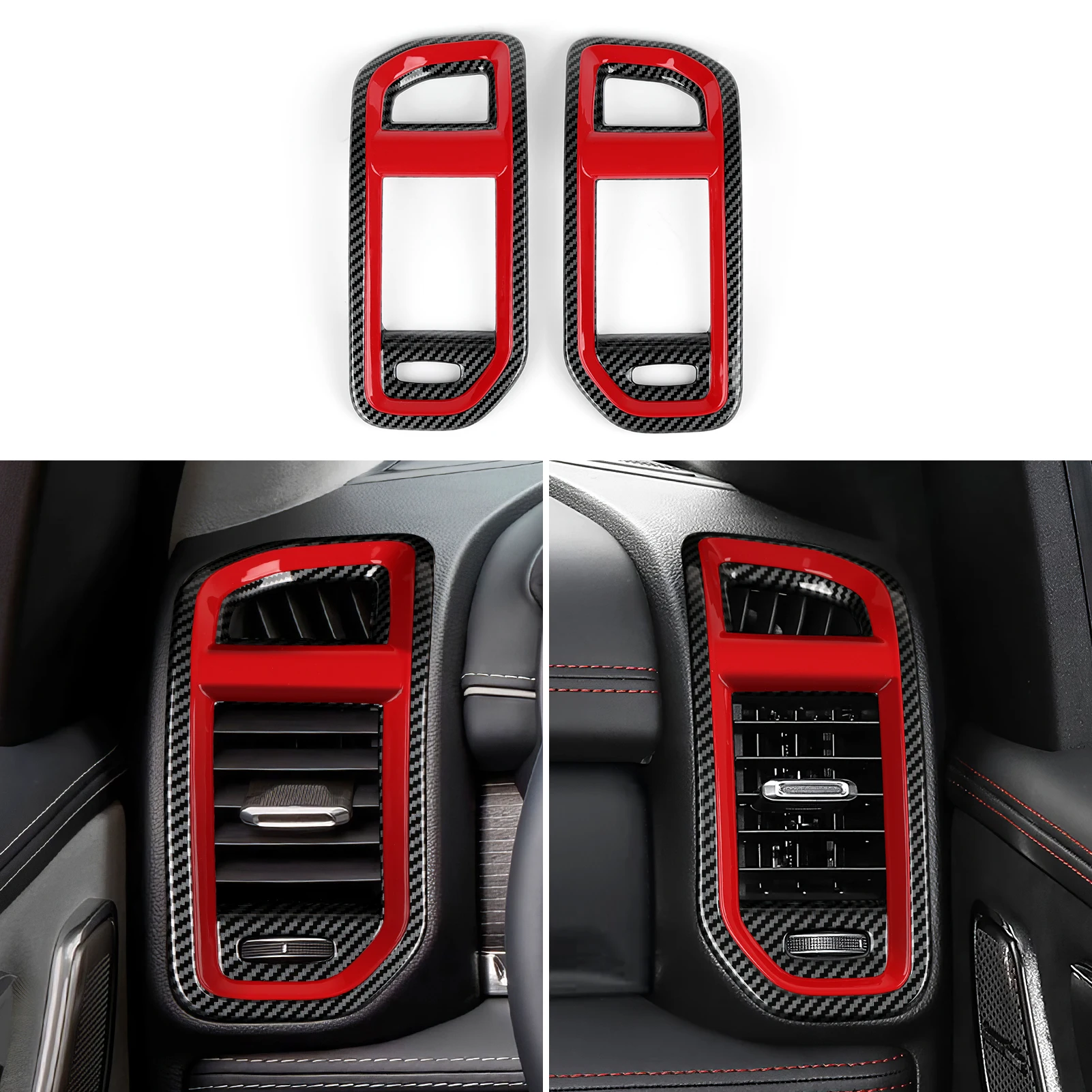 

Для Dodge RAM 1500 2500 3500 2019-2026 Автомобильная центральная консоль, боковая панель воздуховыпускного отверстия, углеродное волокно, красная линия, внутренняя наклейка, отделка ABS