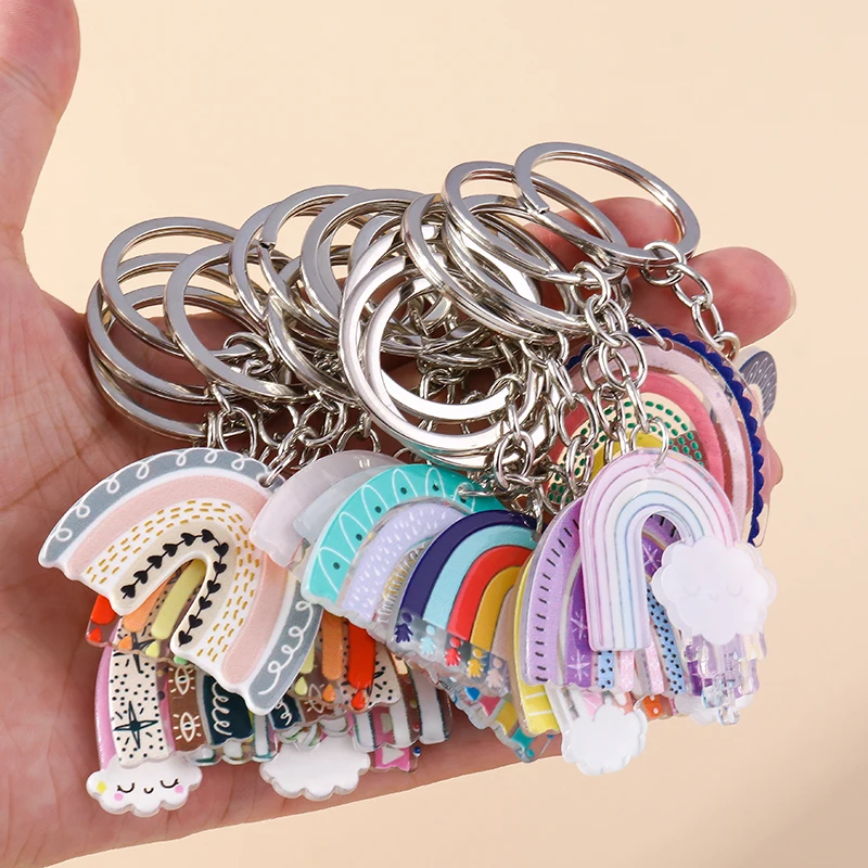 Colorful Rainbow Keychain Smile Cloud Key Rings Resin Key Chains for Women Girls Handbag Gift Jewelry Accessories