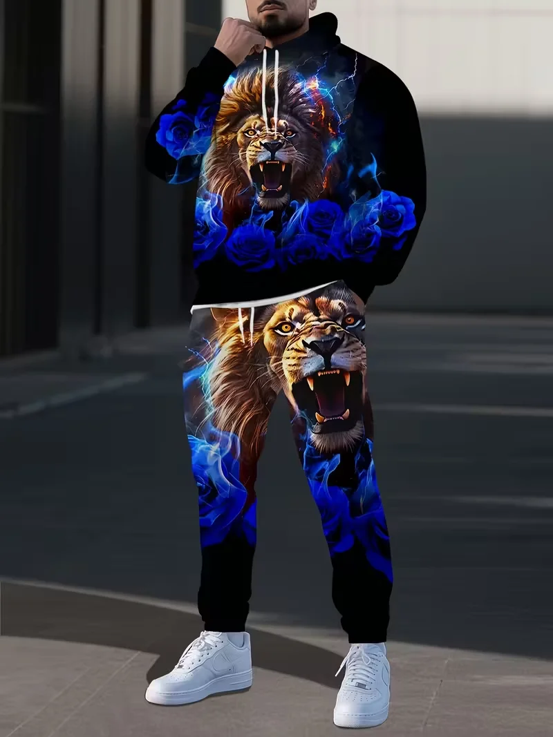 Men Hoodie Suit Animal Tiger 3D Print Tracksuit/Pants Long Sleeve Pullover Casual Streetwear Oversize Autumn jogging Tracksuit