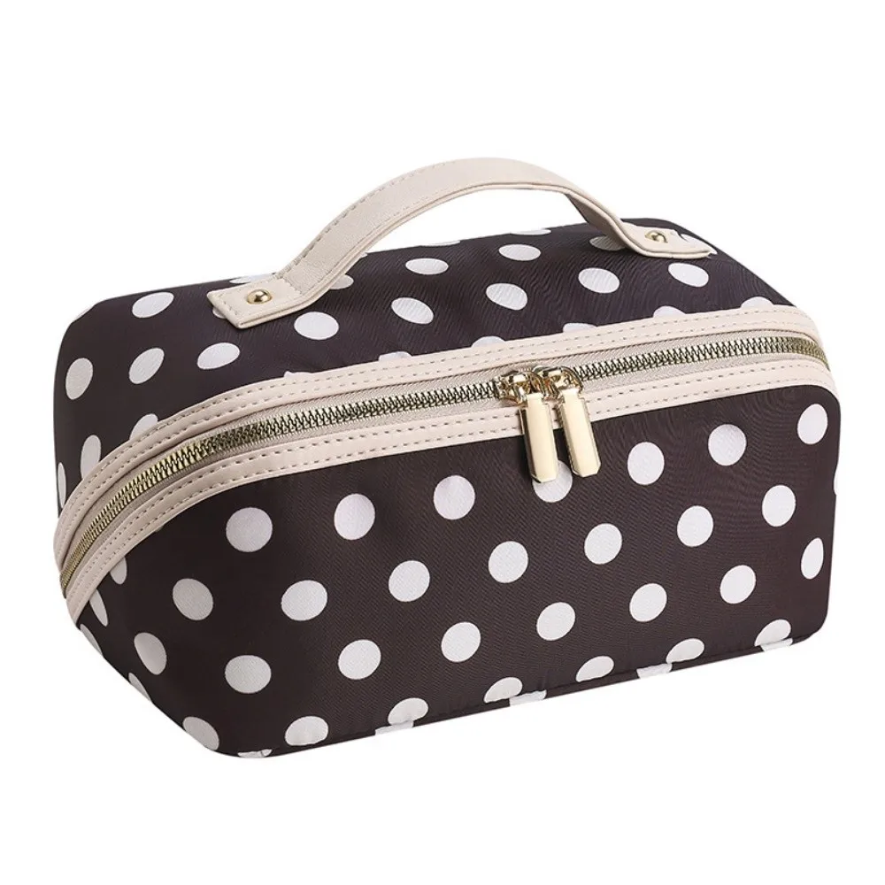 Vintage Women's Cosmetic Bag Polka Dot/Striped Lightweight Travel Cosmetic Case Zipper Large Capacity Striped Makeup Bag