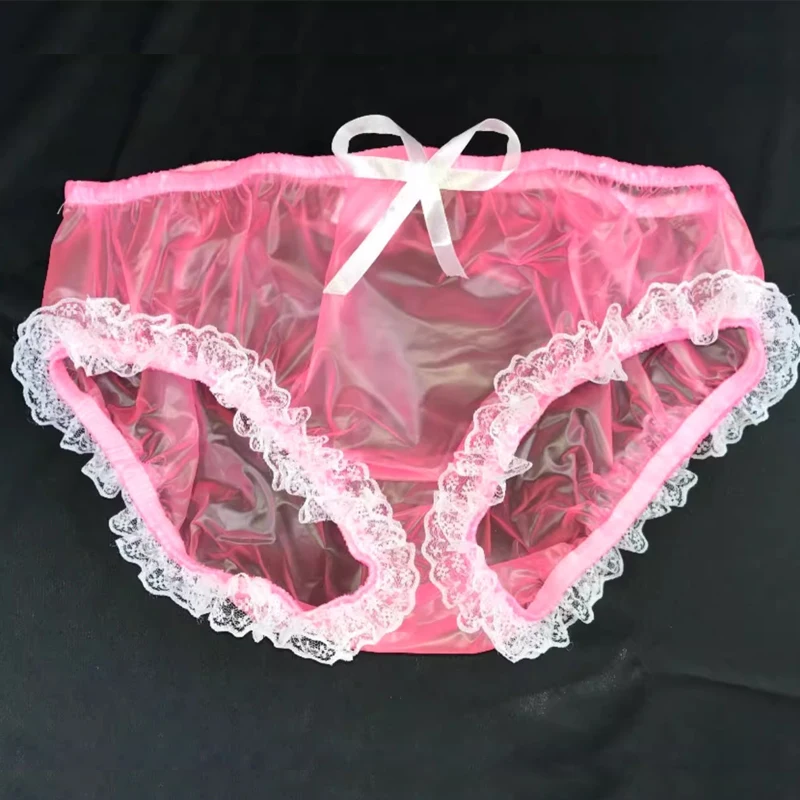 Transparent Lace Bow PVC Plastic Underpants Soft Silent ABDL Adult Baby Sexy Panties Waterproof Leak Proof Couple Erotic Briefs