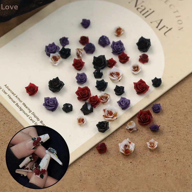 [L & P] 50 قطعة الراتنج البسيطة ثلاثية الأبعاد ارتفع مسمار الراين الأحجار الكريمة بريق مسمار الفن مجوهرات مانيكير مسمار الفن زينة