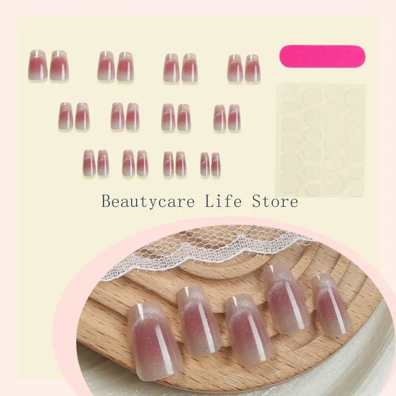 652c 24 -stks glitters katten oogdruk op nagel vierkant nep nagel vol deksel lijmen op nagel